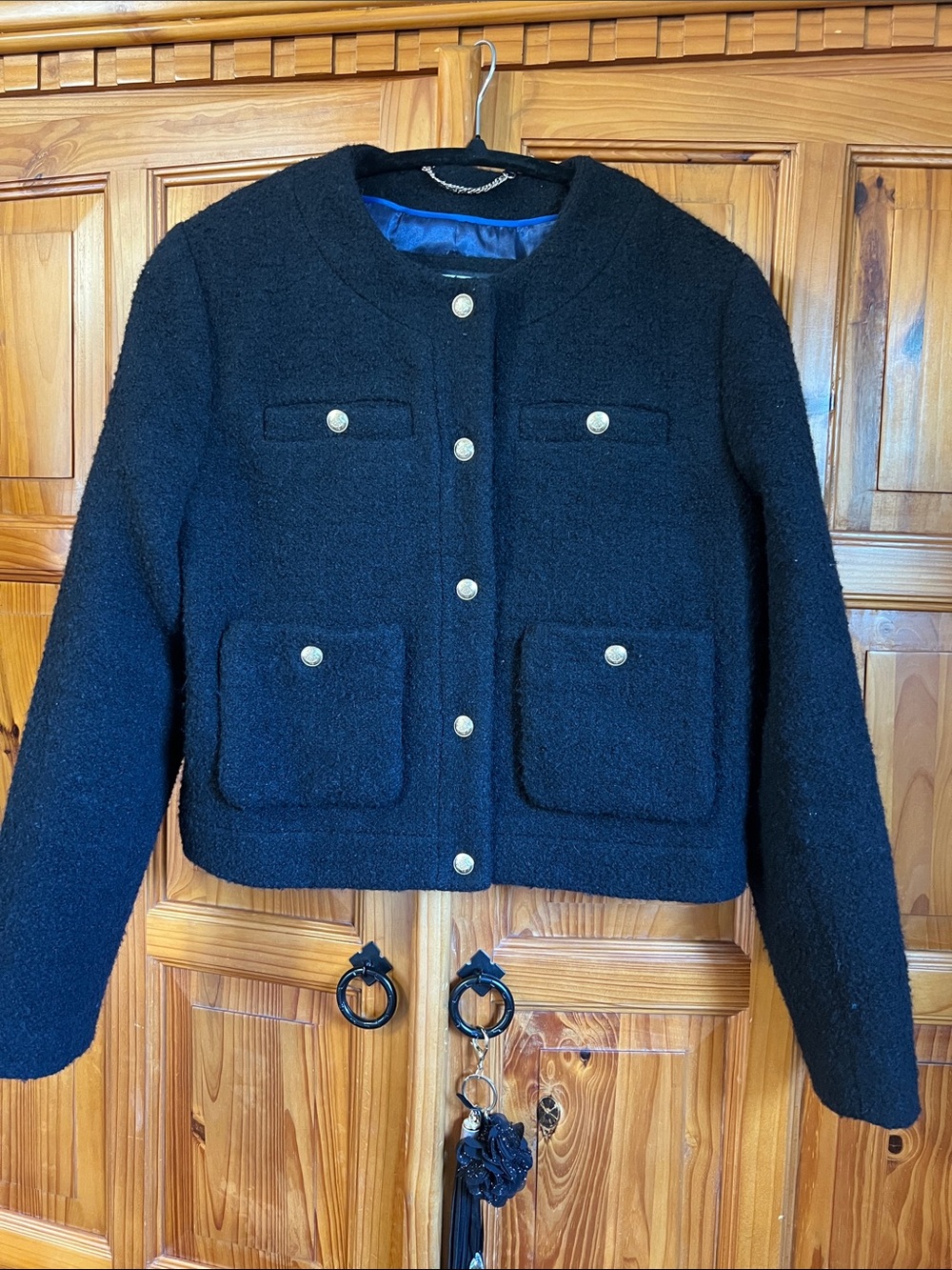 J.Crew Collection Woman’s Black Bouclé Jacket with Gold Buttons - Picture 12 of 13